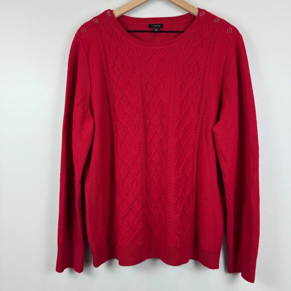 Talbots Sweater Women's XL Red Cable Knit Lambswool Shoulder Button Preppy NWT - Picture 1 of 9